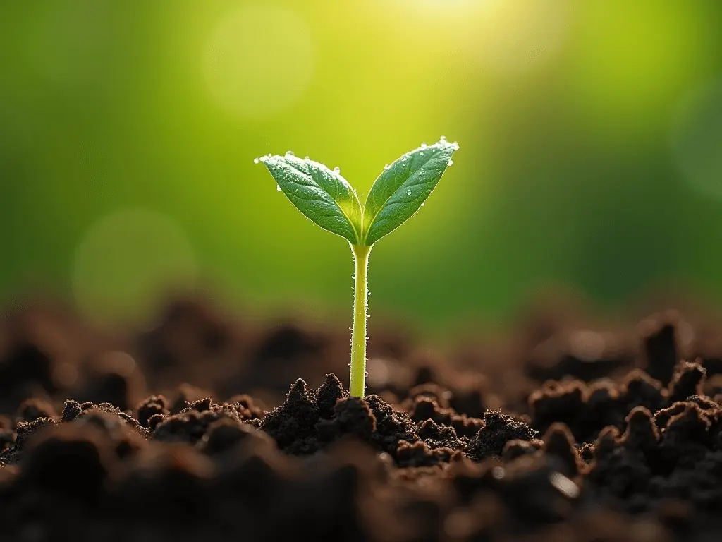 A small green sprout emerging from rich, dark soil, symbolizing the growth of intrinsic motivation.