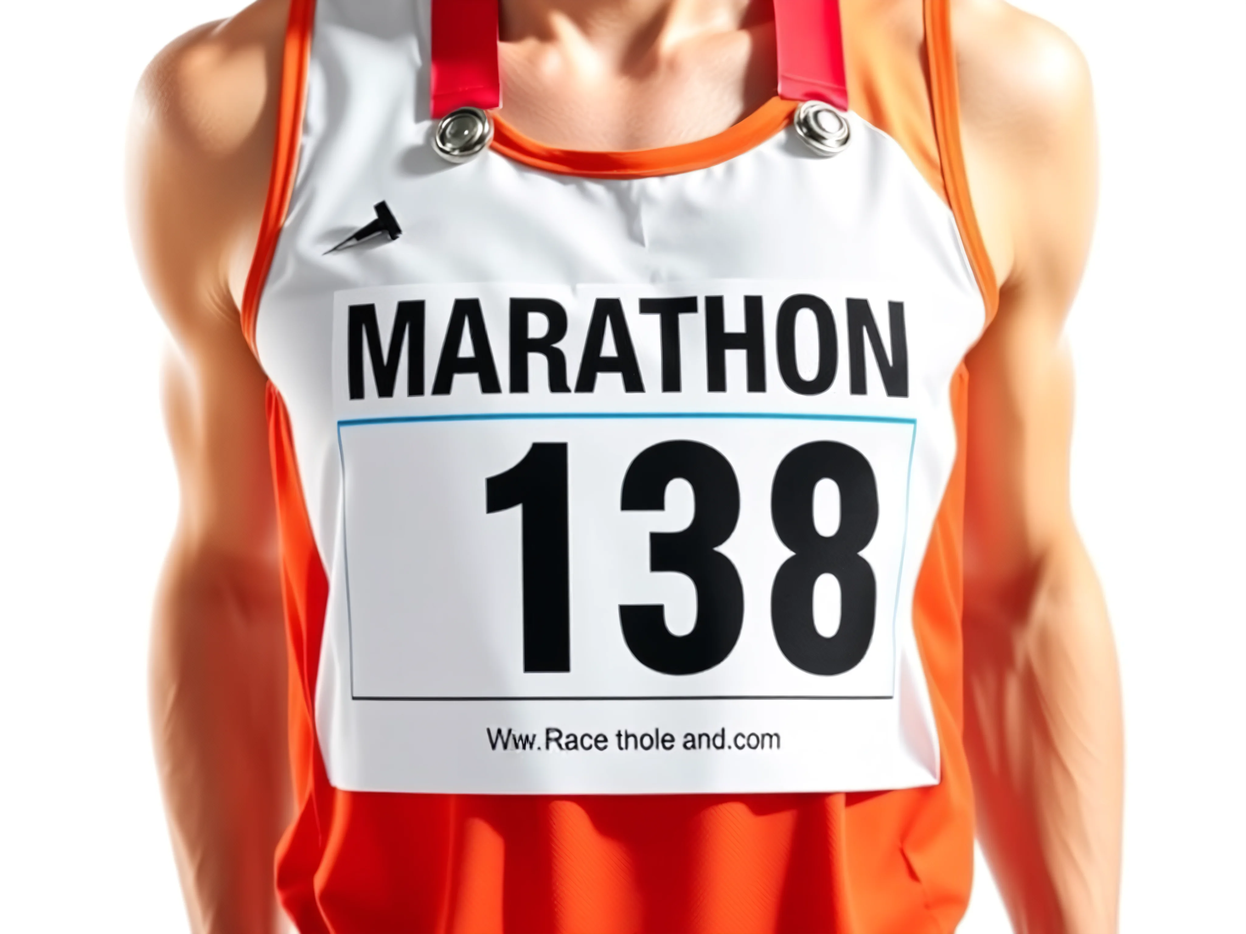 Crisp, numbered marathon race bib with safety pins, close-up.