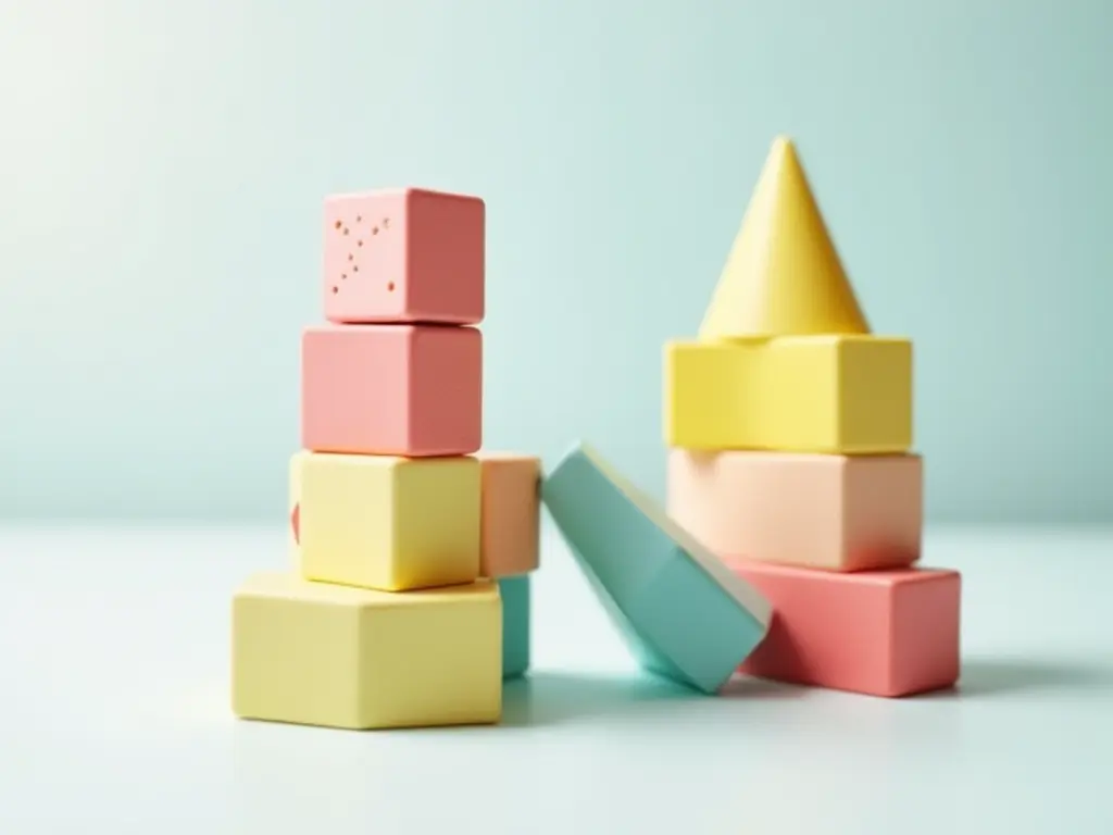 Brightly colored building blocks arranged in a creative and dynamic pattern on a clean, light-colored background, symbolizing structured play and learning.